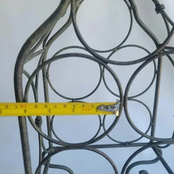 21" Vintage Finish metal decorative 5 wine bottle holder table top w/ Handle - Picture 2 of 11